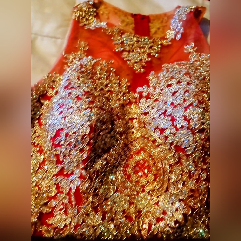 PARTY DRESS RUBY RED AND  GOLD.S. - Picture 9 of 12